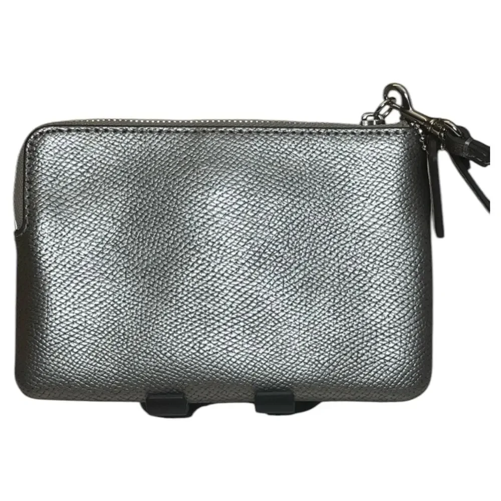 EUC Coach Metallic Silver Wristlet with Bow Detail
